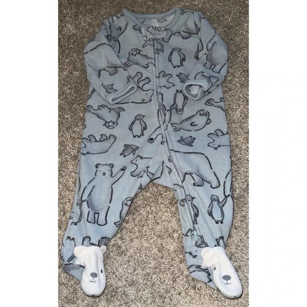 Lot Of 5 Carter's Baby Boy Sleepers Fleece Footed Pajamas 2-NB, (1) 0-3, (2) 3M‎